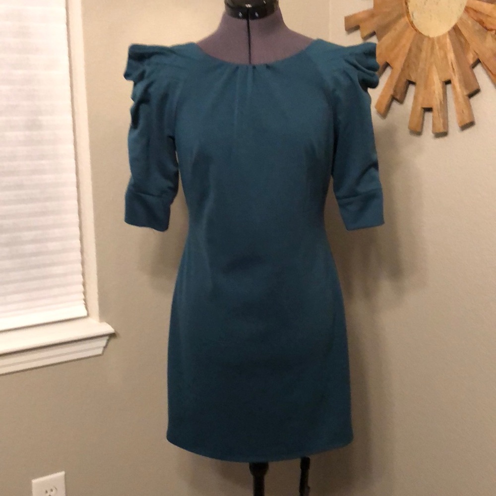 Puff sleeve deep green/teal mini